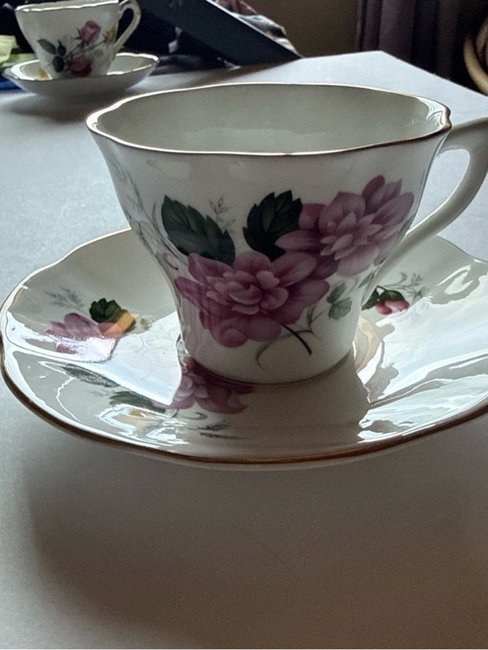 Vintage Royal Dover Bone China Pink Roses  Teacup And Saucer
